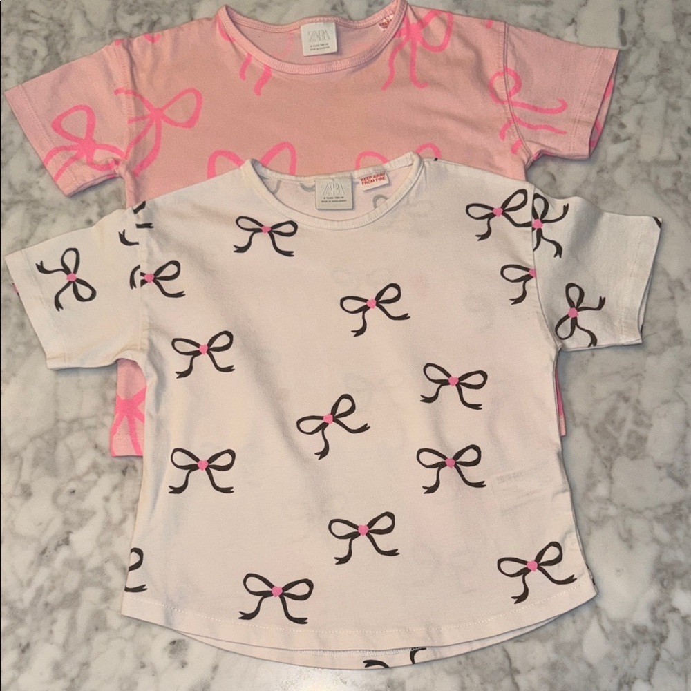 Zara Pink and White Bow T-Shirt Bundle 4Y